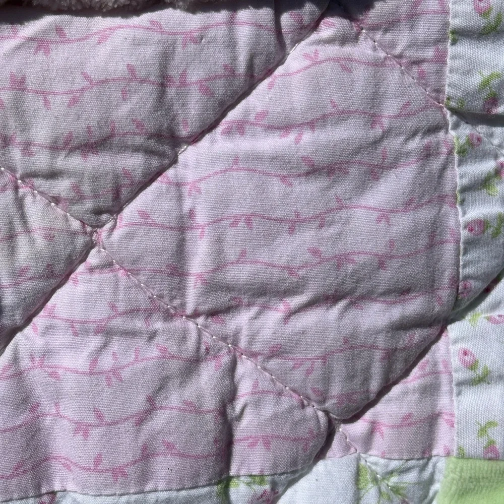 Upcycled Quilted Pink and Green Hoodie - Picture 5 of 8